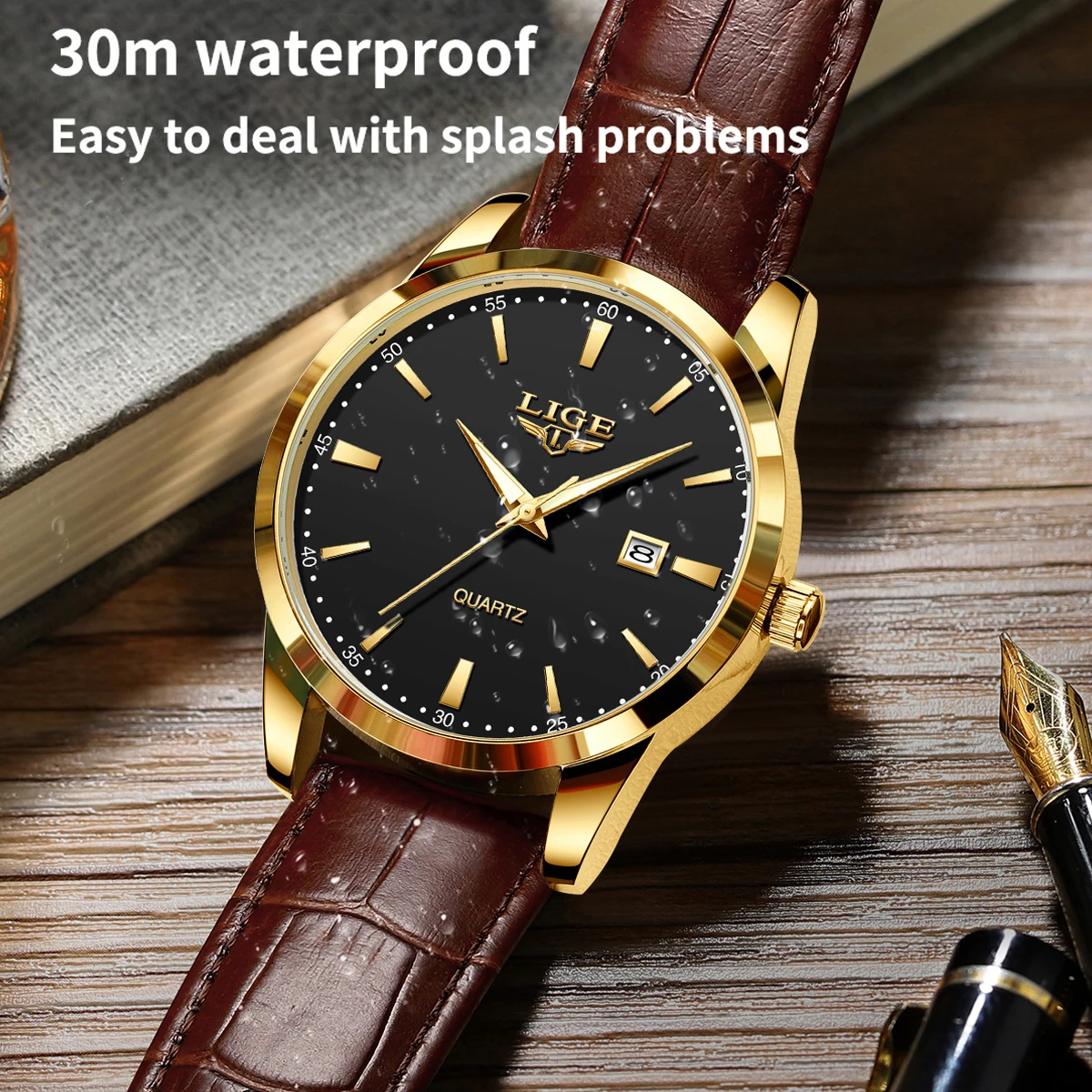 LIGE Outdoor Simple Quartz Watches for Men Retro Fashion Leather Strap Auto Date Casual Sport Waterproof Luminous Man Watch Gift