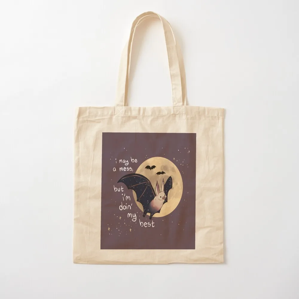 I May Be a Mess, But I'm Doin' My Best Sparkle Bat Tote Bag bags luxury women Portable shopping bag tote bag men's