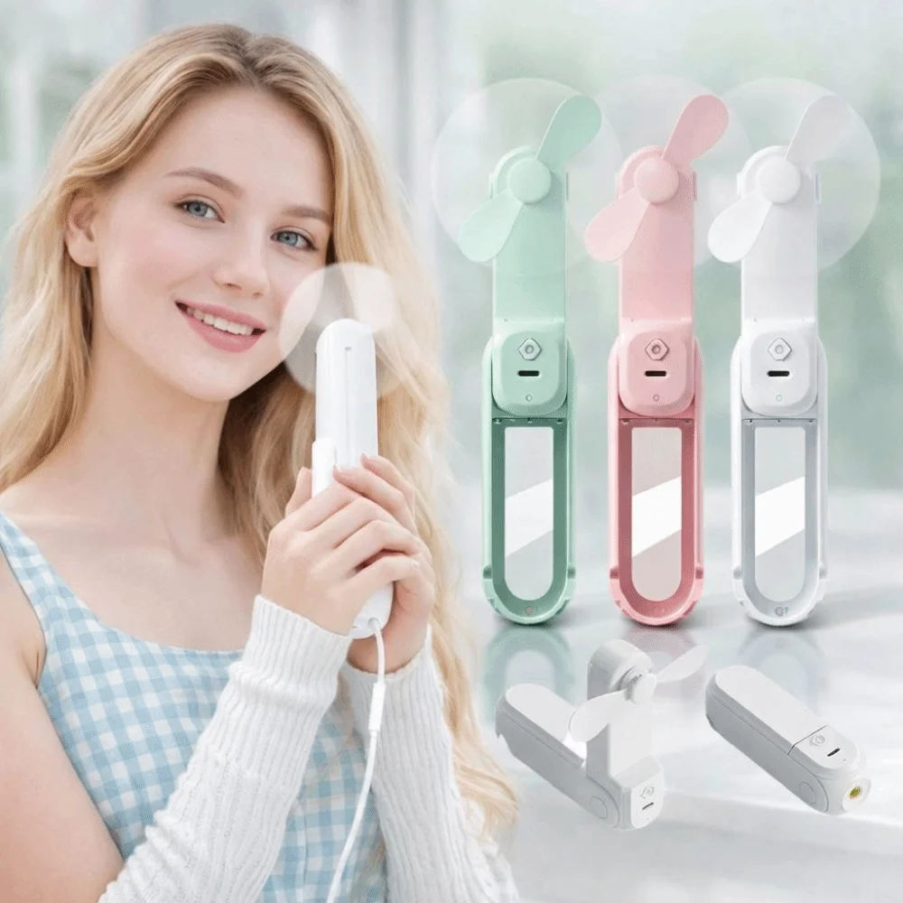 3 IN 1 Handheld Mini Fan USB Rechargeable 1200 MAh Folding Flashlight Fan Lightweight 3 Gears Pocket Silent Fan Summer Outdoor
