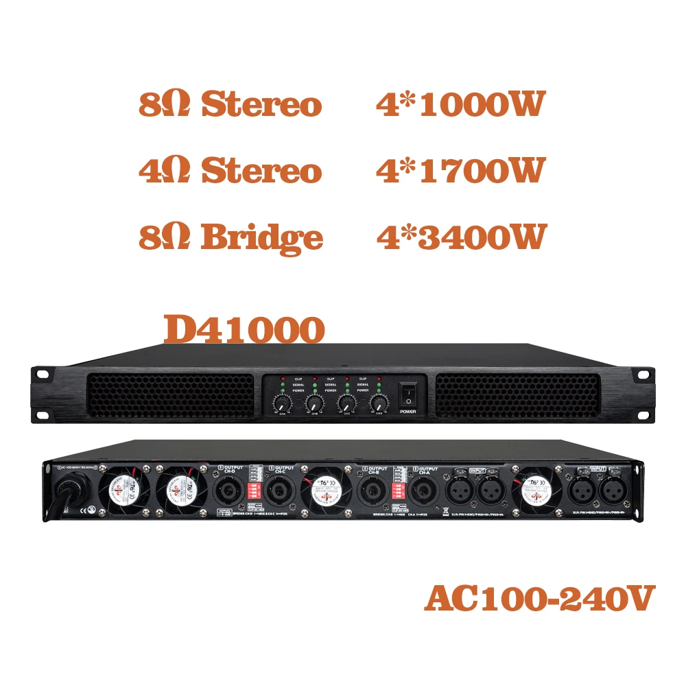 D41000 Digital Audio Power Amplifier Professional 4 Channels Class D Preamplifier DJ Audio Sound Amplifier Processor System