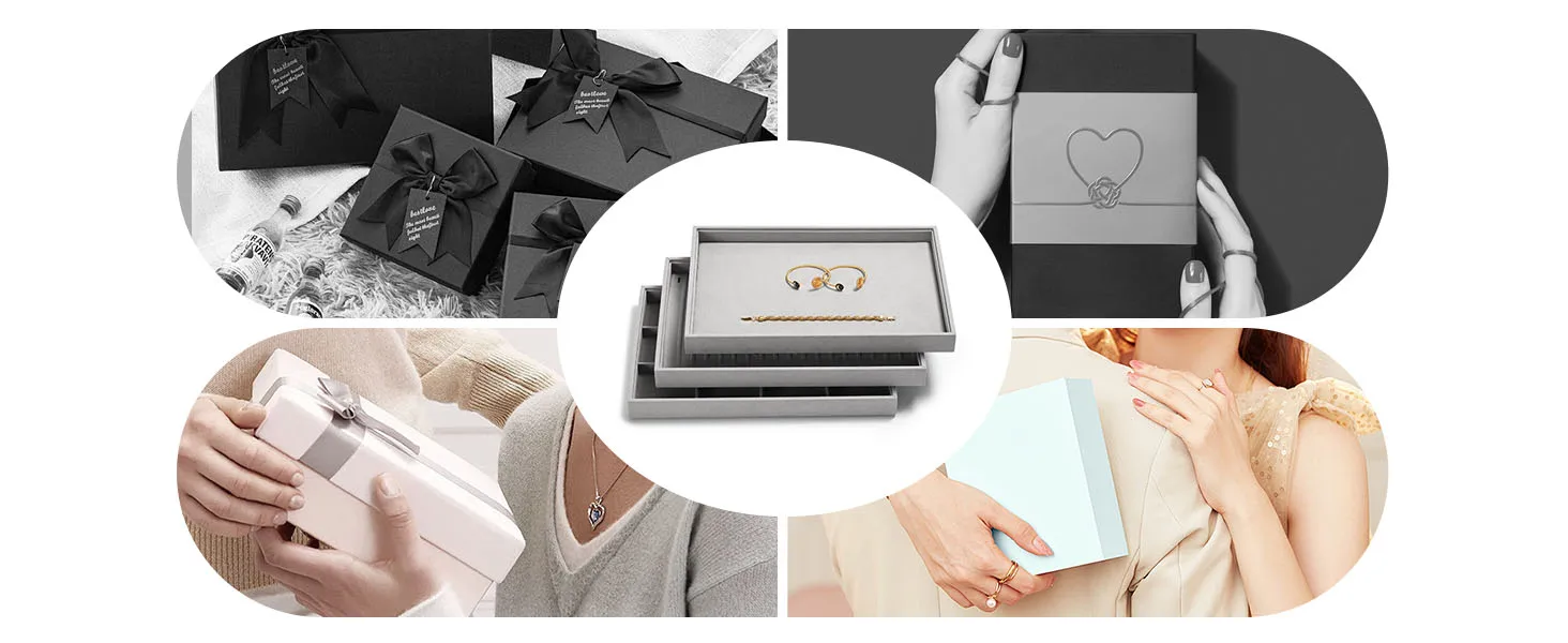 Oirlv Graues Schmucktablett für Ringe, Ohrringe, Armbänder, Halsketten, Ausstellungstablett, stapelbare Schublade, Schmuck-Organizer-Tablett für die Tischplatte – Detail 12