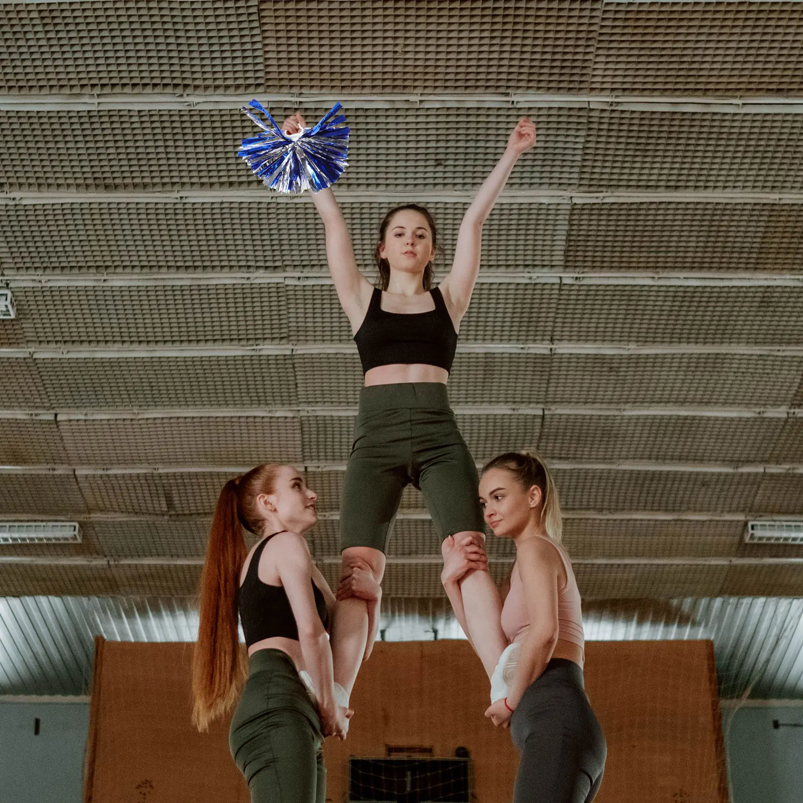 

6pcs Hand Flowers Cheer Pompoms Reusable Shiny Performance Props For Sports Dancing Competition Cheerleading Team Spirit