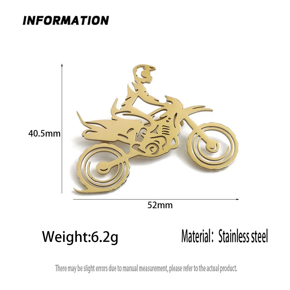316L Stainless Steel Plated 18K Gold Dirt‑Bike Rider Hollow‑Out Brooch Lapel Pin for Jacket Backpack Unisex Jewelry Gift