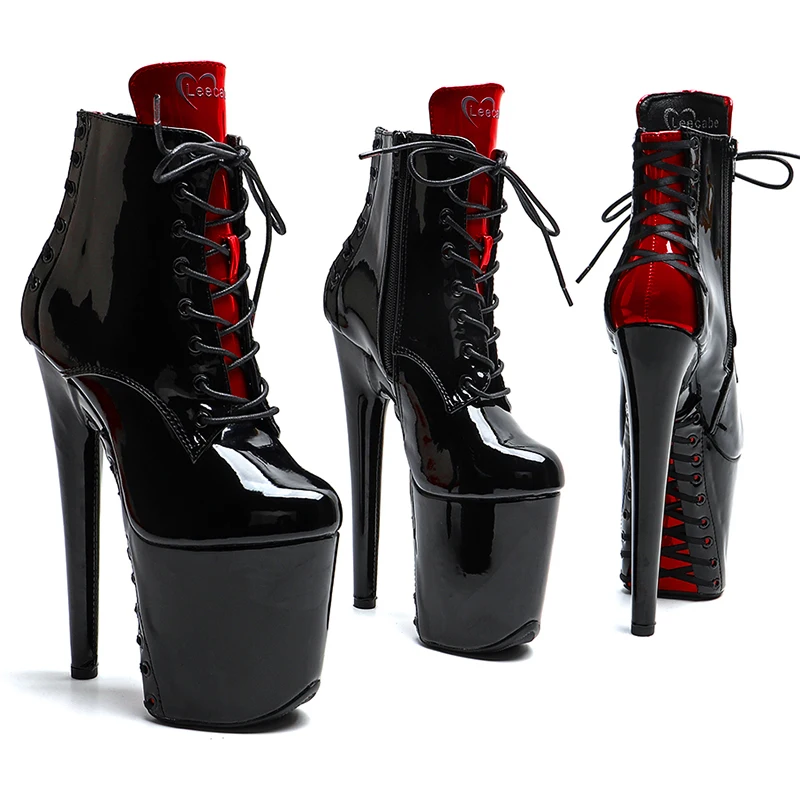 Leecabe 20 cm/8 pulgadas charol PU superior moda tacón alto plataforma botas de baile en barra
