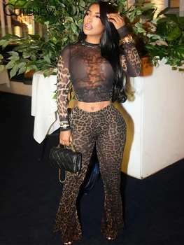 Cutenew Popularny nadruk damski 2-częściowy zestaw jesienny Dopasowane koszulki z długim rękawem O-neck + spodnie z wysokim stanem Kobiece stroje uliczne