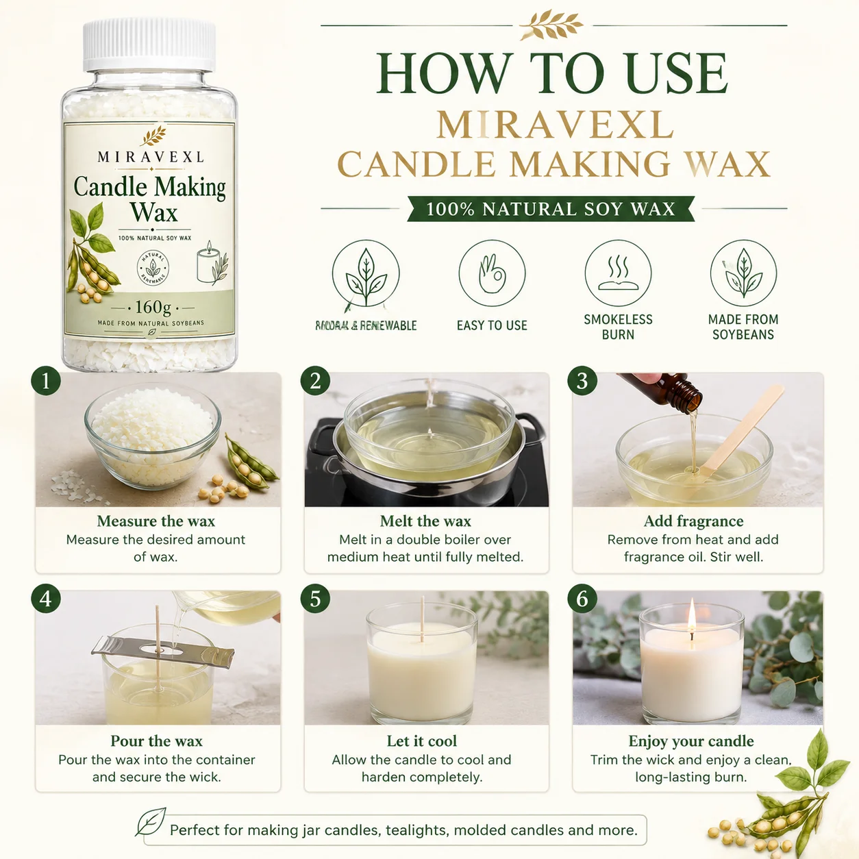 Cire de soja MIRAVEXL 160g ou  - Soy Wax Flake avis et prix