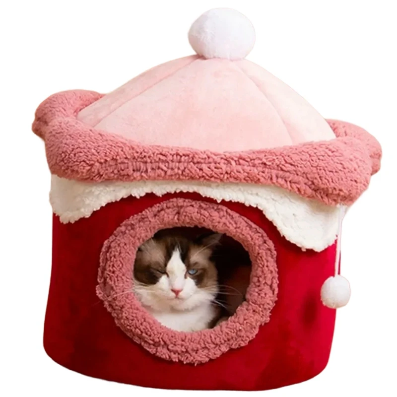 Cat Dog House Cave Warm Winter Deep Sleep Pet Nest Geometric Ice Cream House Fun Comfort Nest For Medium Durable Easy Install