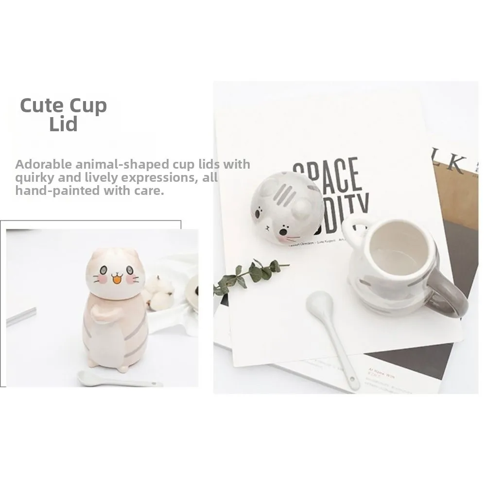 Home Decor With Spoon Cat Coffee Mug Capped Mug Ceramic Hand Painted Mug Exquisite Cartoon Coffee Pots Novelty Gifts view 4