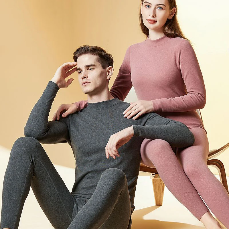 Wool silk men\'s warm underwear with added plush and heating long underwear winter oversized women`s cotton sweater  pants