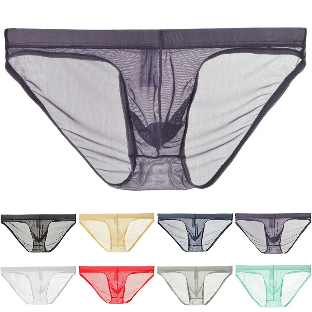 

Men Sexy Briefs Sheer Breathable Seamless Underwear Low Rise Pouch Transparent Panties Mesh Breathable Elastic Solid Lingerie
