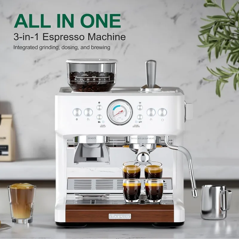 20 Bar Dual Boiler Espresso Maker All in One Coffee Machine, Metal Cafe Espresso Machine with Grinder and Frother,   Portafilte