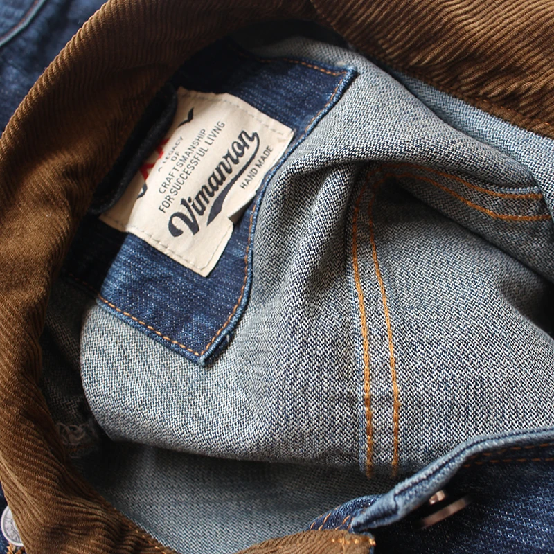 Color contrast stitching American vintage heavy jacket men multi-bag autumn May khaki cargo denim casual coat men
