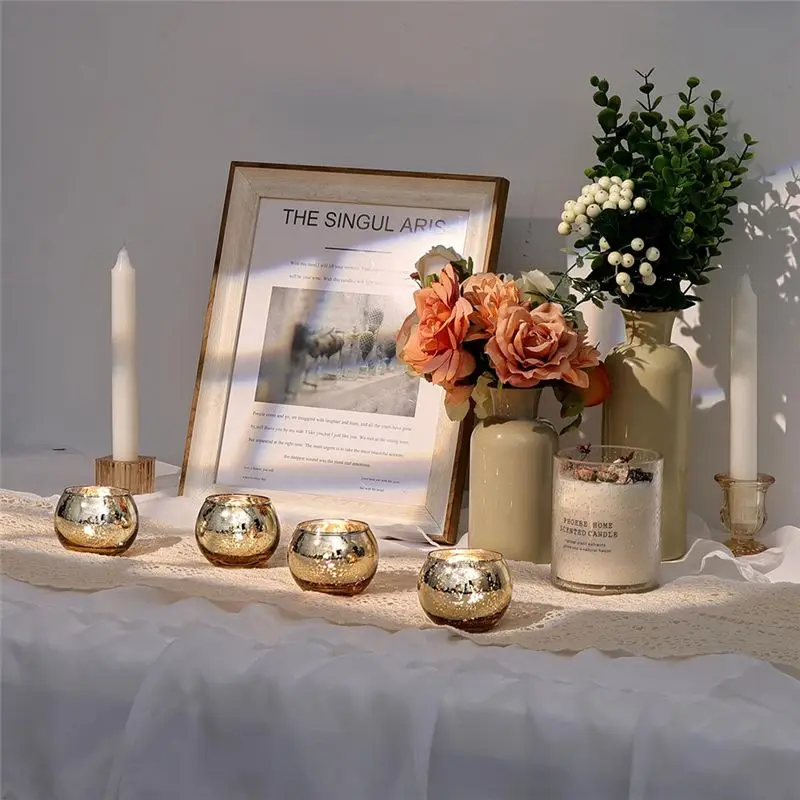 

BABQ 12 шт. Золотые подсвечники из меркурированного стекла, элегантные золотые подсвечники для чайных свечей для свадеб, репетиционных ужинов