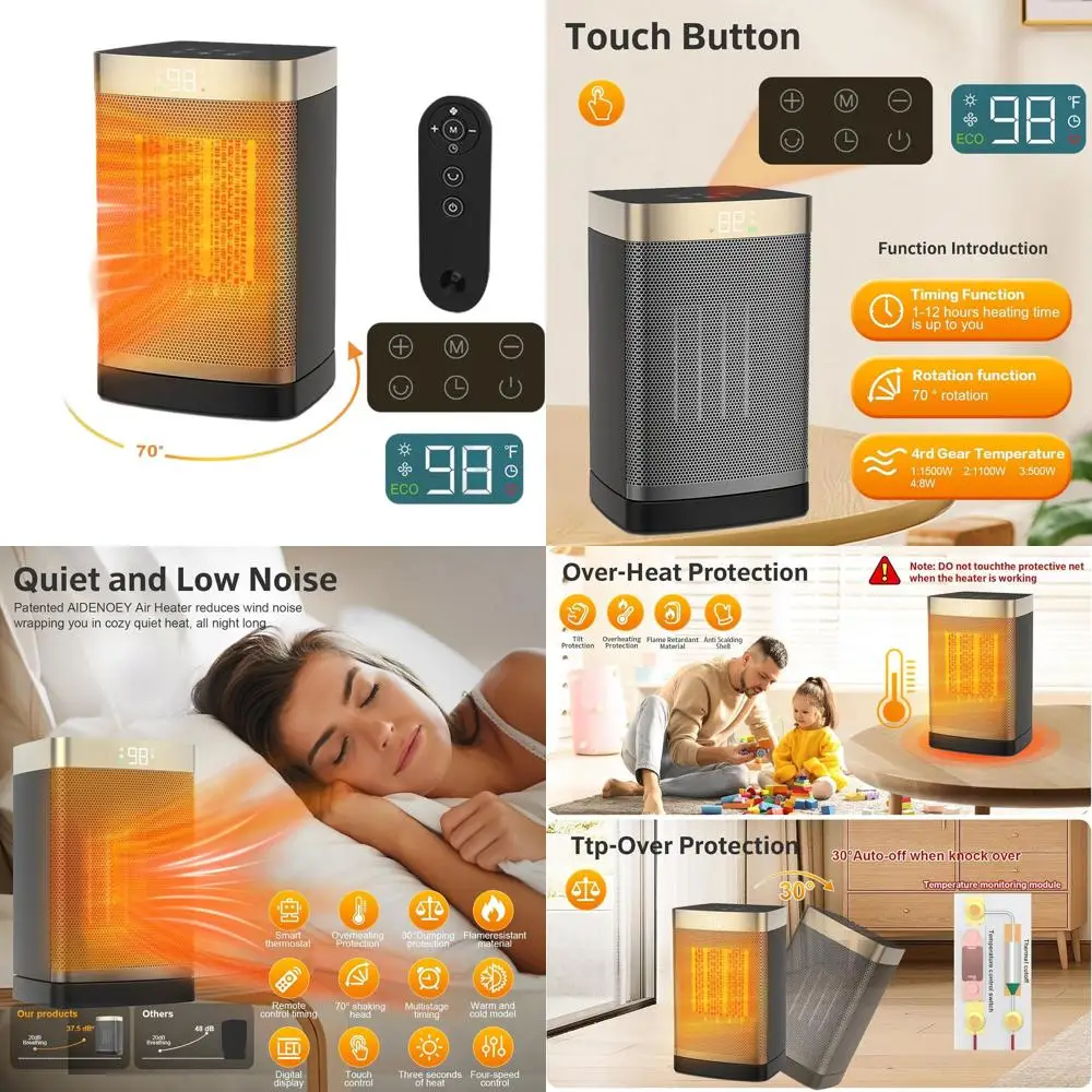 

Portable 1500W Oscillating PTC Heater with 4 Modes, 12-Hour Timer, Overheat Protection, and Remote Control for Home and Office U