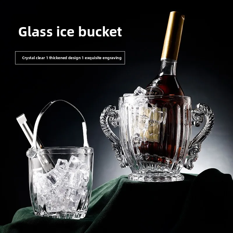 

Large Capacity Glass Ice Bucket, Creative Red Wine and Beer Insulated Bucket, Household European Style Chilled Champagne Bucket
