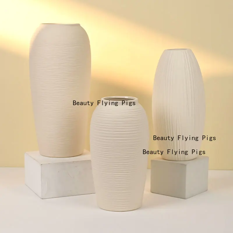 Vintage Ceramic Vase High-end Living Room Flower Arrangement Hydroponic Fresh Flowers Coarse Pottery Jar