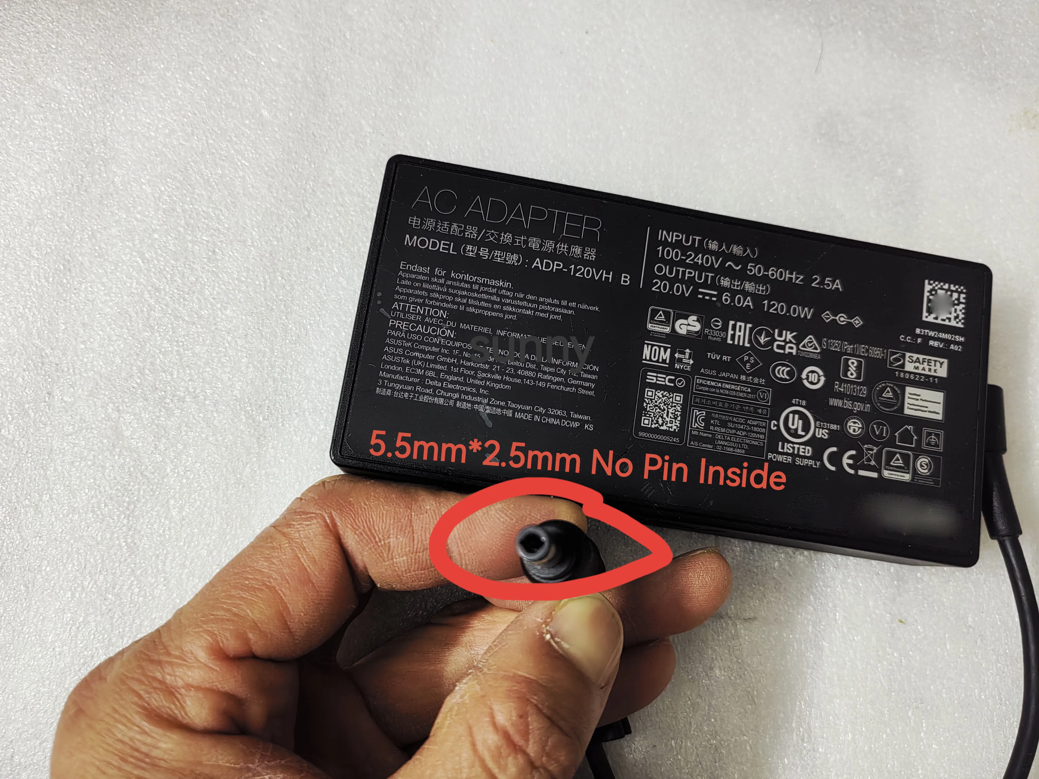 

20V 6A 120W ADP-120VH B(5.5mm*2.5mm) OEM 180622-11 AC Adapter For ASUS Rog STRIX XG27AQM Gaming Monitor