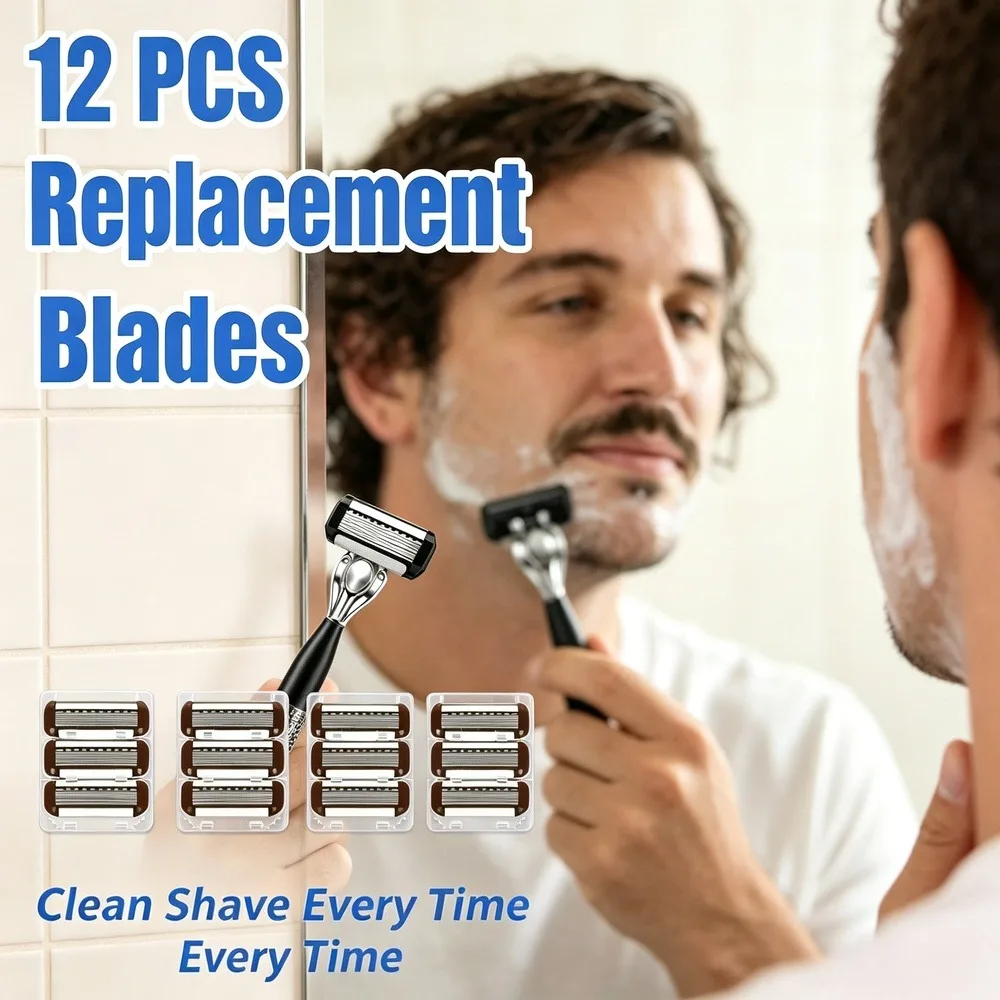 12PCS Razor Blade Refills, 8-Layer Blade Replacement Set, Manual Shaver Razor, Men's Shaving Refills