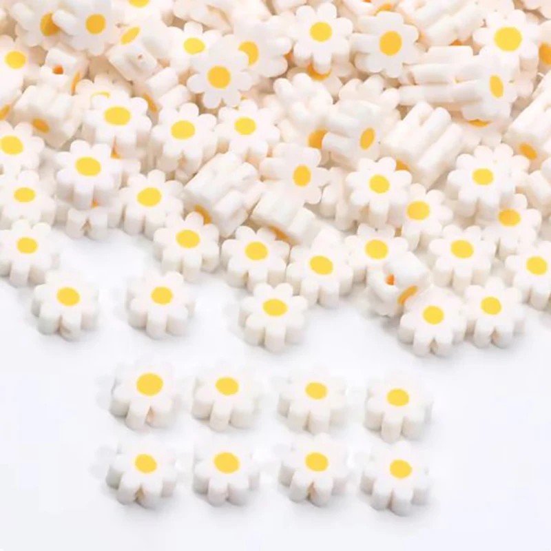 

9mm 50pcs White Daisy Clay Beads Flower Shapes Summer Style Spacer Beads for Jewelry Making DIY Bracelets Necklace Accessories