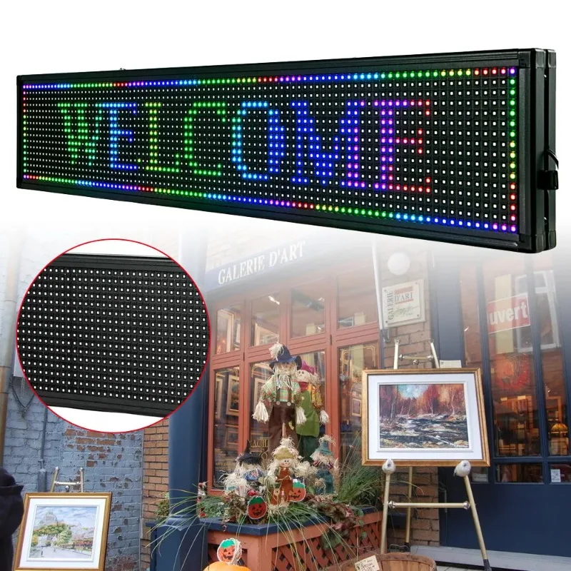 96*96 Pixel 40x8 Inch 7-Color LED Sign, Programmable Advertising Billboard, USB/WiFi Control for Indoor Outdoor