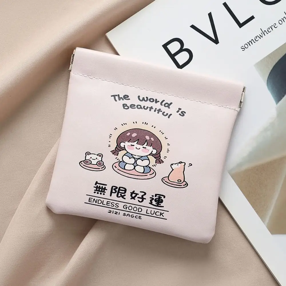 New Automatic Closing Mini Cosmetic Bag Cartoon Pattern Portable Makeup Pouch Soft Pu Leather Travel Storage Bag
