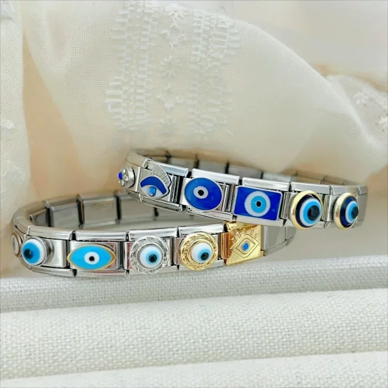 2025 Top Fashion Devil\'s Eye Cream Charm Italian Modular Links Fit 9mm Elastic Bracelet Stainless Steel Jewelry DIY Making