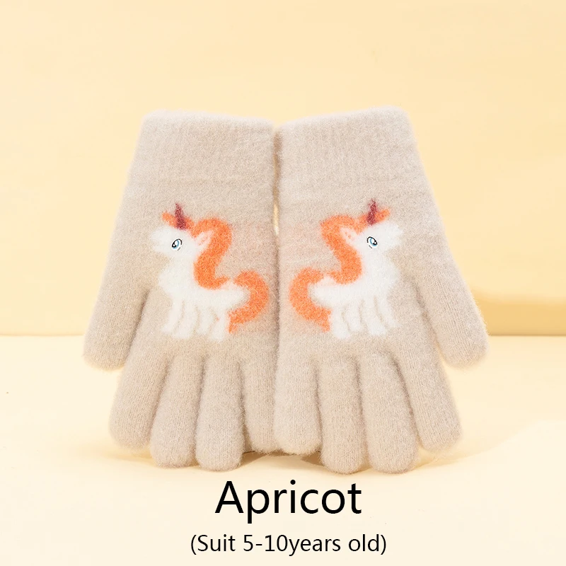 2025 Cartoon Unicorn Cute Baby Warm Winter Children's Gloves Full Finger Boys Girls Mittens Gloves 5-10Years Old