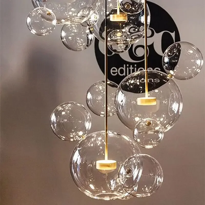 

Postmodern Bubbles Ball Glass Pendant Light Iron Golden Led Hanging Lamp for Dinning Room Foyer Kitchen Chandelier Home Decor