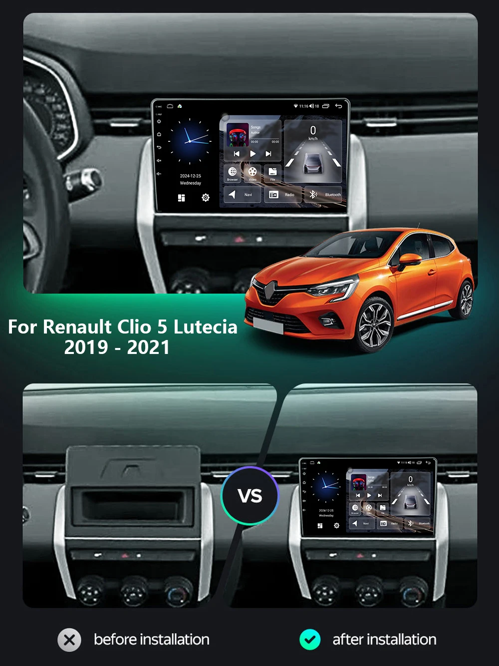 Android 15 Stereo Monitor For Renault Clio 5 Lutecia 2019 - 2021 Car Radio Multimedia Player Wireless Carplay Navigation GPS