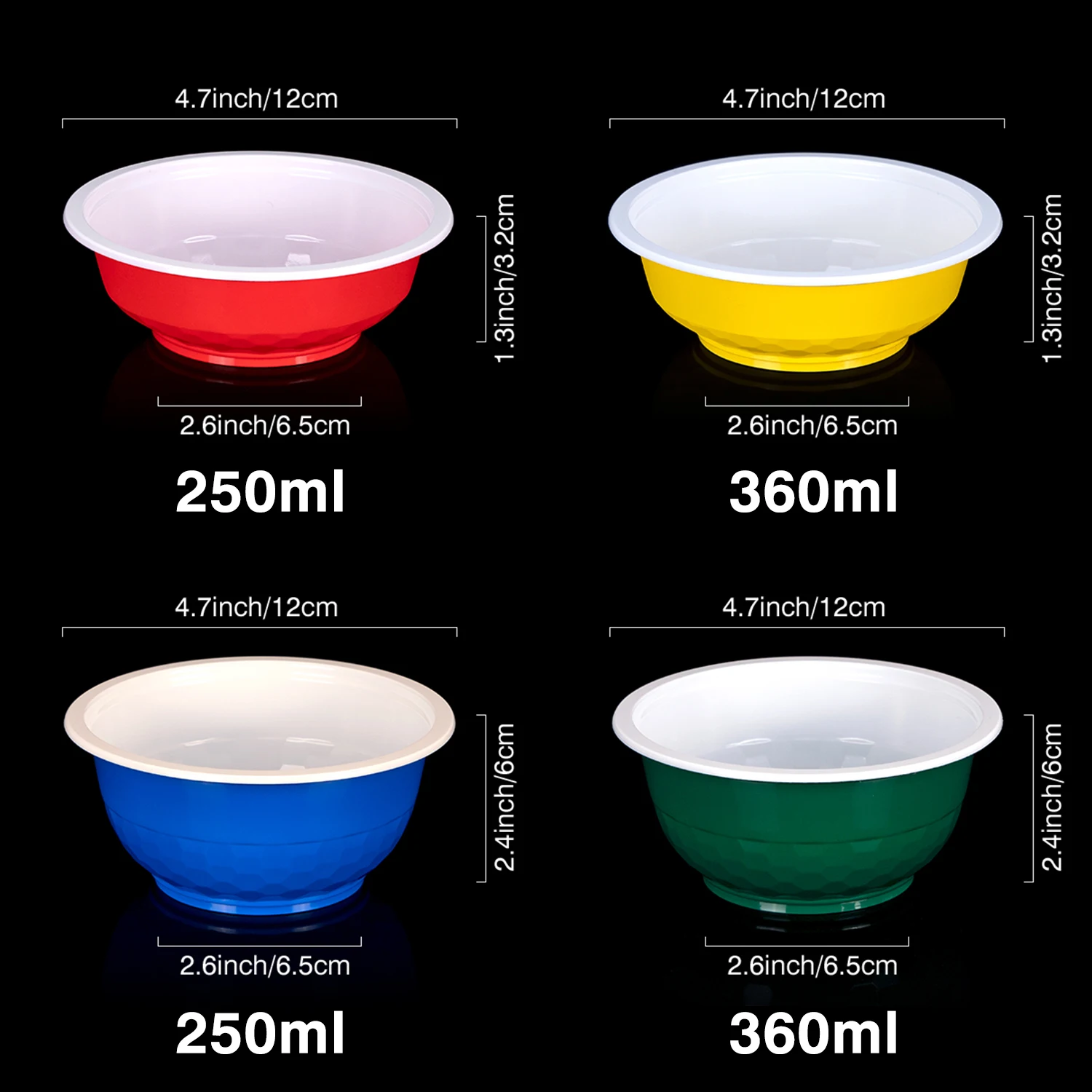 Ciotole di plastica usa e getta da 50 pezzi 4 ciotole da calcio colorate ciotole da dessert circolari colorate, ciotole per snack per feste scoperte