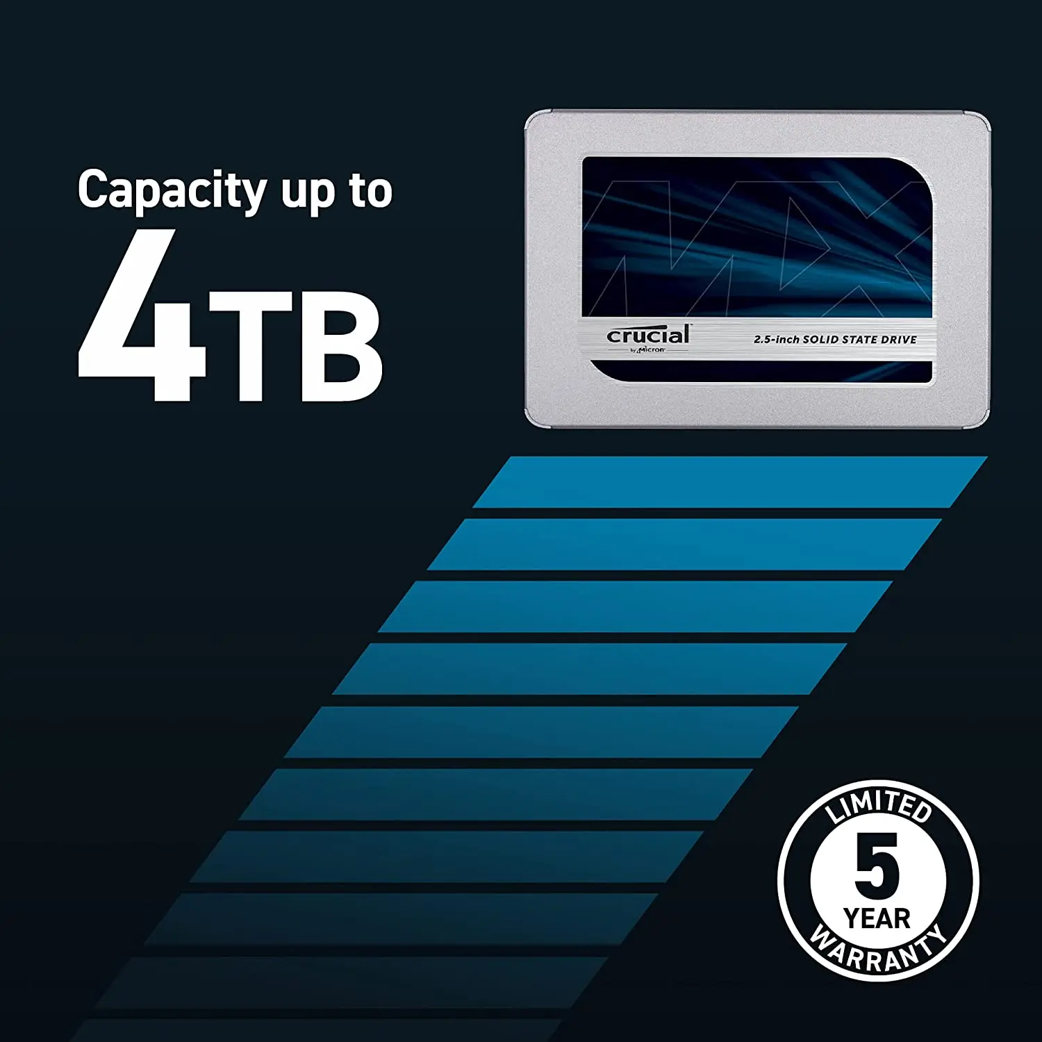 Crucial MX500 1TB 500GB 250GB 3D NAND SATA SSD interno da 2.5 pollici, fino a 560 MB/s