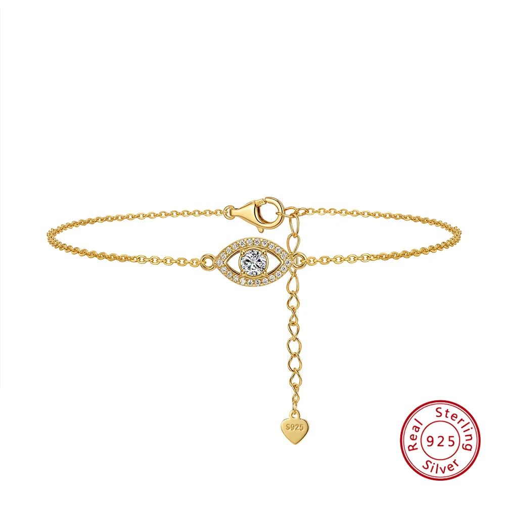 KISS MANDY 925 Sterling Silver Classic Evil Eyes Moissanite Chain Bracelet For Women Exquisite Diamond Wedding Jewelry SMOB11