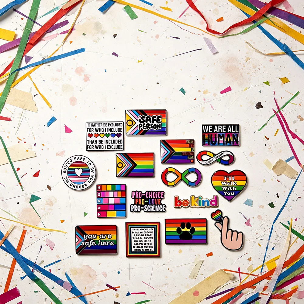 Rainbow Lgbt Pride Encourage Letters Metal Badge Gay Lesbian Asexual Transgender Adaptive Lapel Pin Jewelry Gifts Accessories
