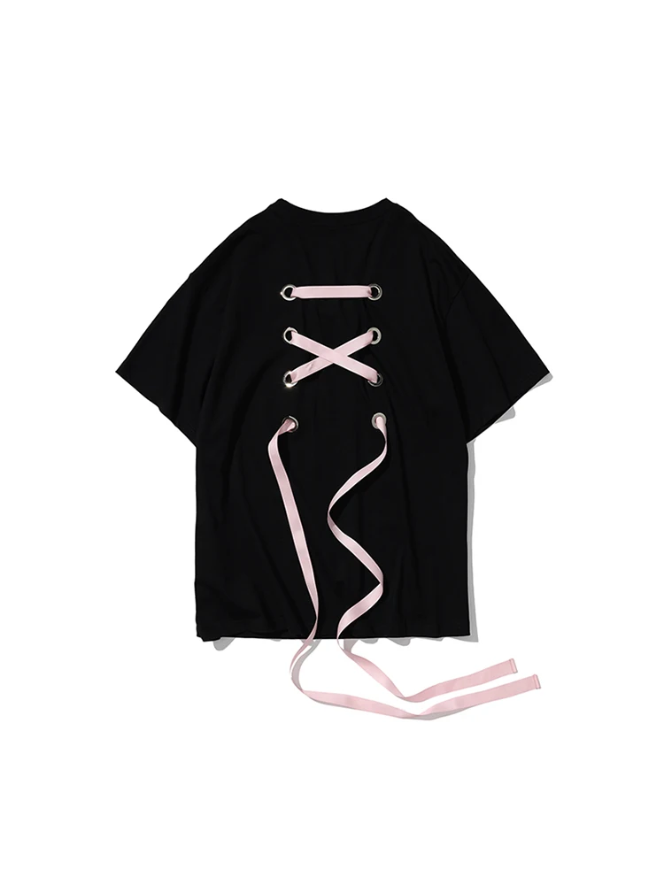 T-shirt à manches courtes pour femmes, bretelles à nœud, Design Original, ample, doux, Cool, haut polyvalent, vêtements Y2k, été