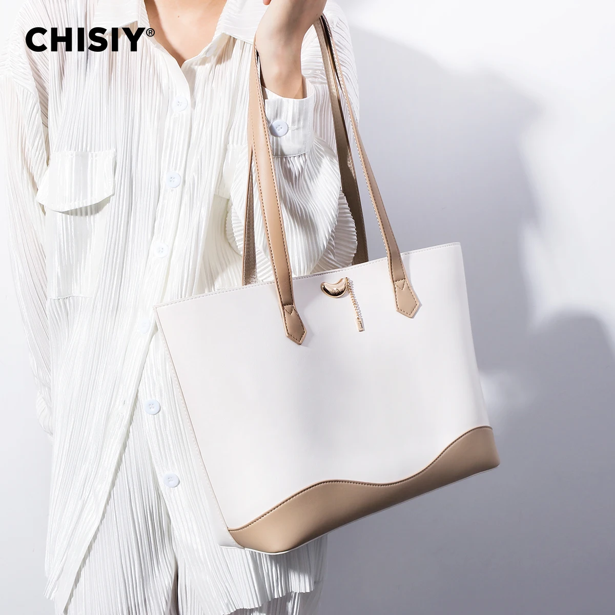 2 pieces of CHISIY original handmade handbags, shoulder bags, spring/summer white bags, women\'s business bags, commuters