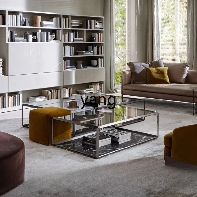 lmm1 Italian Minimalist Tempered Glass Coffee Table Light Luxury Minimalist Coffee Table Living Room Home Coffee Table