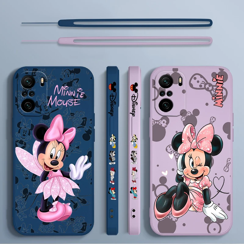 Disney Fashion Mickey Mouse For Xiaomi Redmi Note 13 12 12Pro 11 11S 11T 10S 10 Pro Plus Liquid Left Rope 5G Phone Case