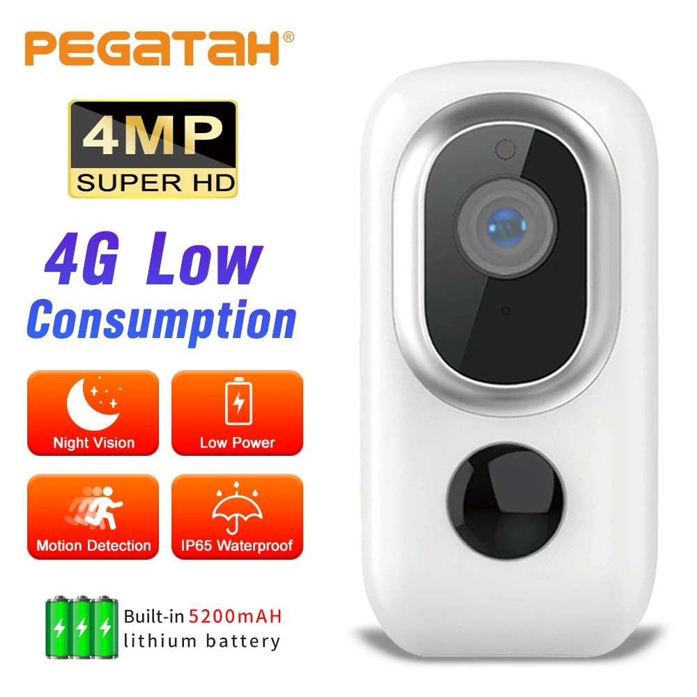 

PEGATAH 4G SIM Card IP Camera 3W 5200mAH Battery PIR Detection Outdoor Home Smart Night Vision CCTV Cam 2Way Audio Ubox App