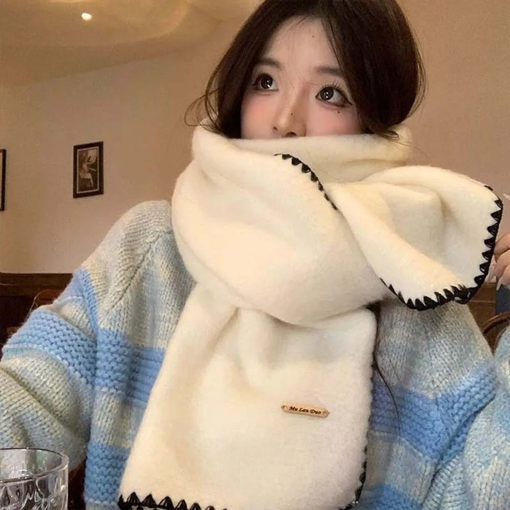 

Зимний шарф из полиэстера с замком, однотонный классический длинный утолщенный шейный платок, морозостойкий женский теплый шарф во французском стиле для мужчин