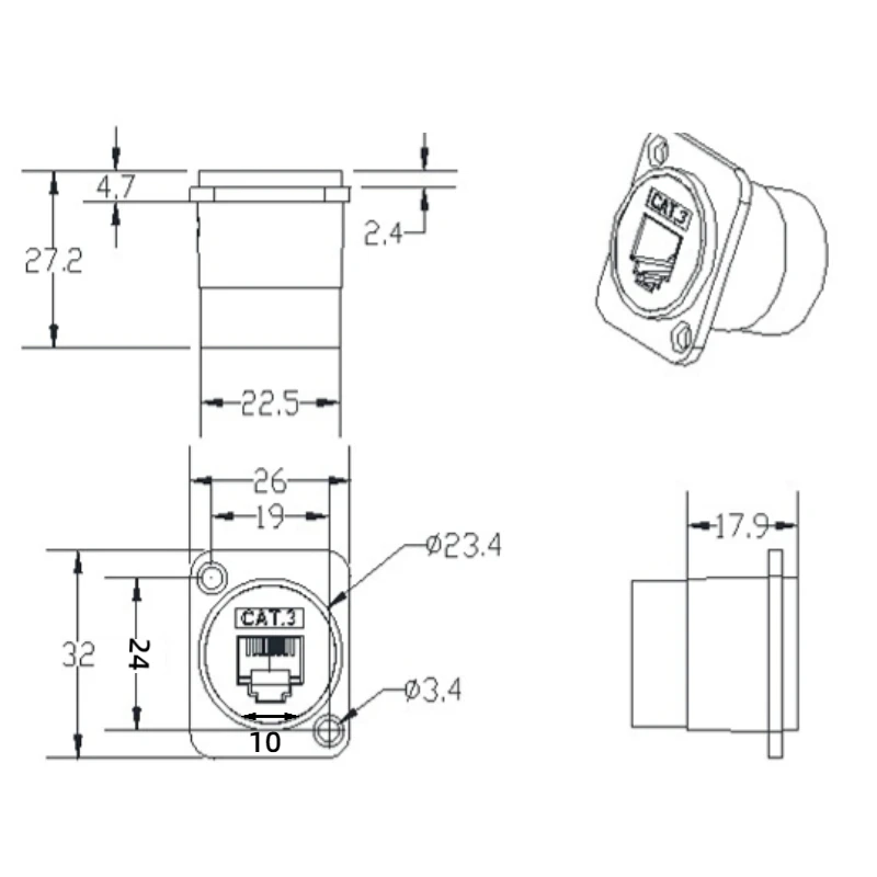 Porca fix Equipamento telefônico, conector de voz, RJ11, classe III, CAT.3,6 p6c