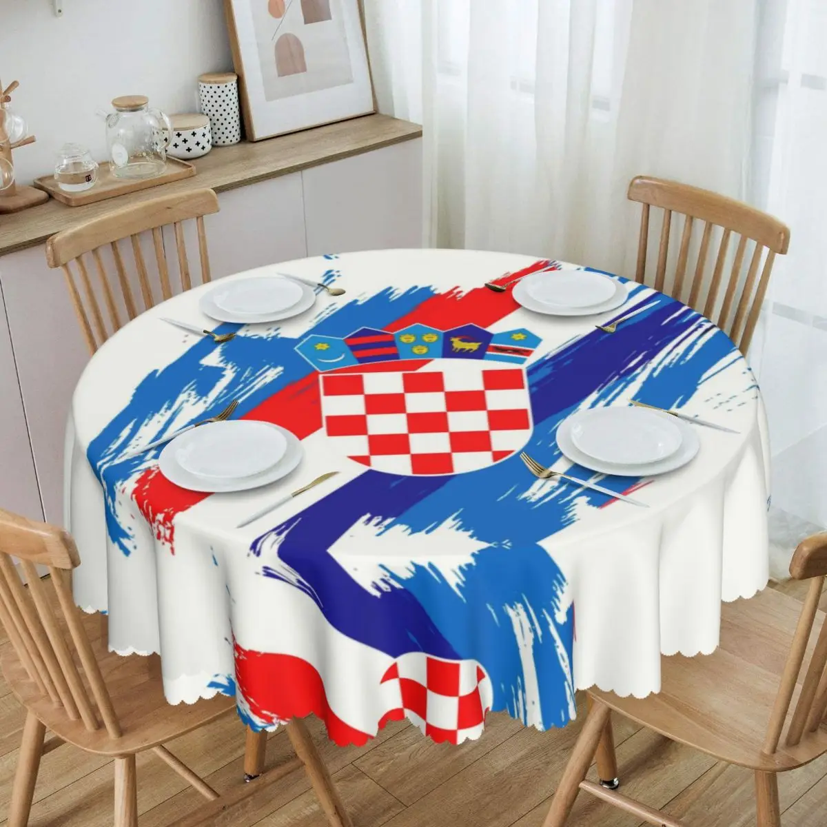 

Flag Of Croatia Tablecloth Round Oilproof Croatian Patriotic Proud Table Cloth Cover for Party 60 inch