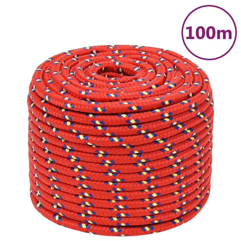 Rode scheepslijn van polypropyleen, 12 mm x 100 m, scheursterkte 930 kg, voor aanmeren, maritiem gebruik, kamperen en intensieve werkzaamheden.