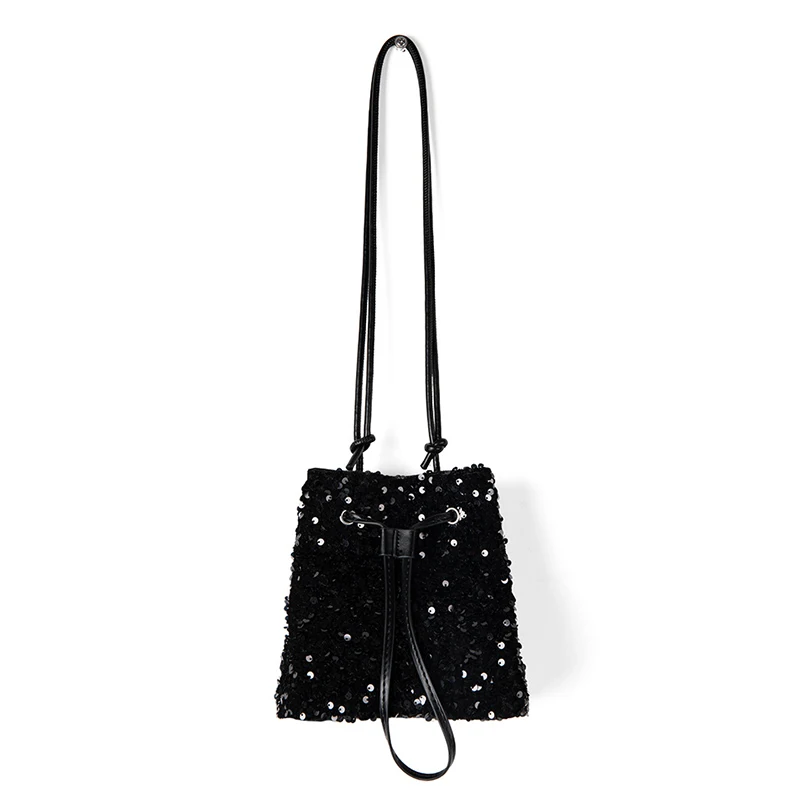 Borsa a secchiello piccola con paillettes da donna di alta qualità per l'estate Design alla moda con coulisse Borse a tracolla singole a tracolla quotidiane versatili