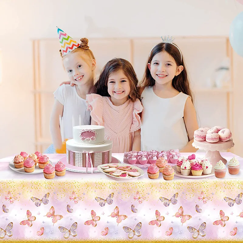 Butterfly Disposable Tablecloth Plastic Rectangular Spring Butterfly Birthday Table Cover Happy 1st First Birthday Party Decor