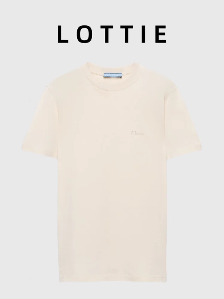 

Футболка Lotton из высококачественного хлопка, круглый вырез, с буквенным принтом, простая, универсальная, летняя, новая, женская, повседневная, свободного кроя