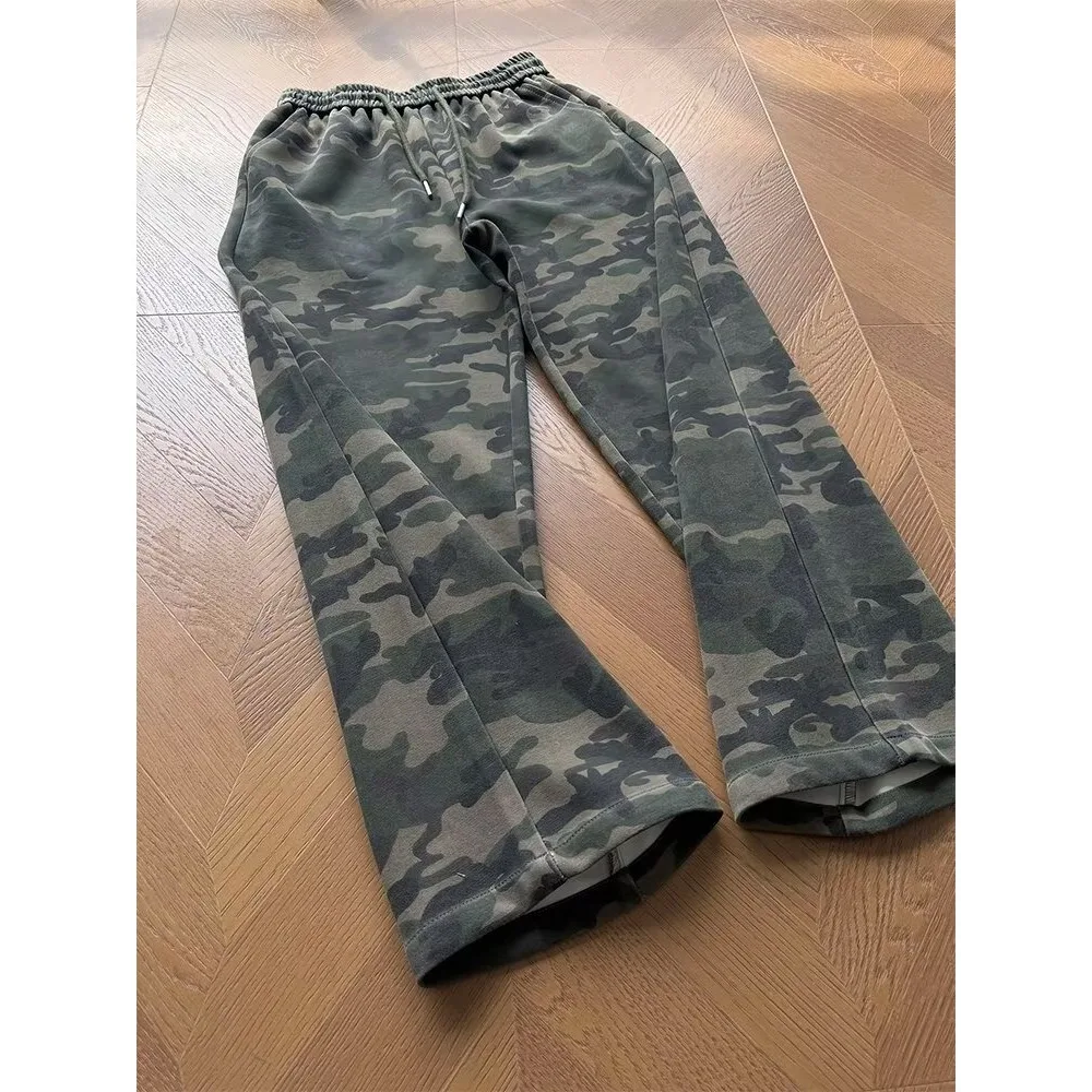 

American Sle Camouflage Straight Leg Jeans Men's Mid-Rise Denim Pants Patchwork Waed Logging Workwear Large Size