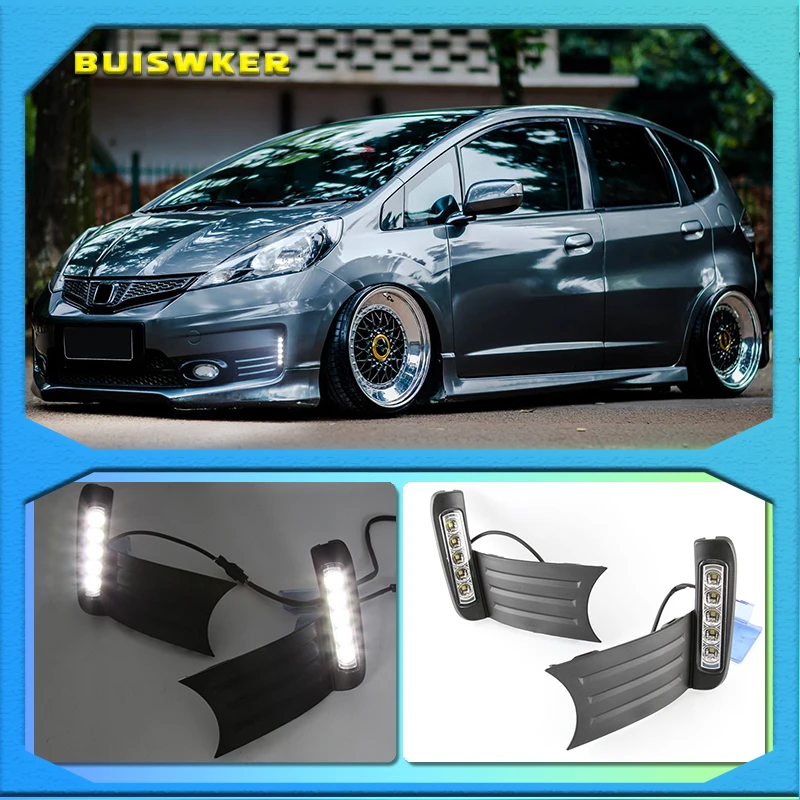 

2 Pcs For Honda Jazz Fit 2011-2013 DRL fog lamp cover Daytime Running Lights with turn signal 12V Daylight