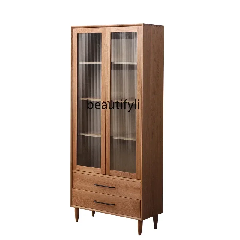 

pg46Solid Wood Bookcase Cherrywood White Oak Living Room Locker with Glass Study Double Door Bookcase