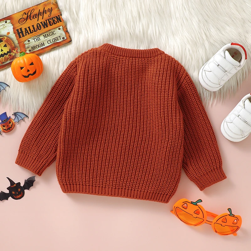 Toddler Kids Clothes Girls Autumn Winter Knit Sweaters Halloween Long Sleeve Pumpkin Print Pullover Knitwear Warm Tops Outwear