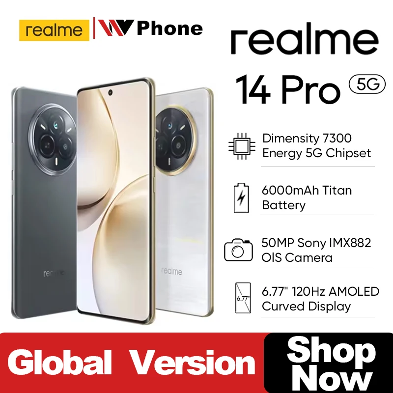 Global Version realme 14 Pro 5G Smartphone 6000mAh Battery 50MP Camera 6.77